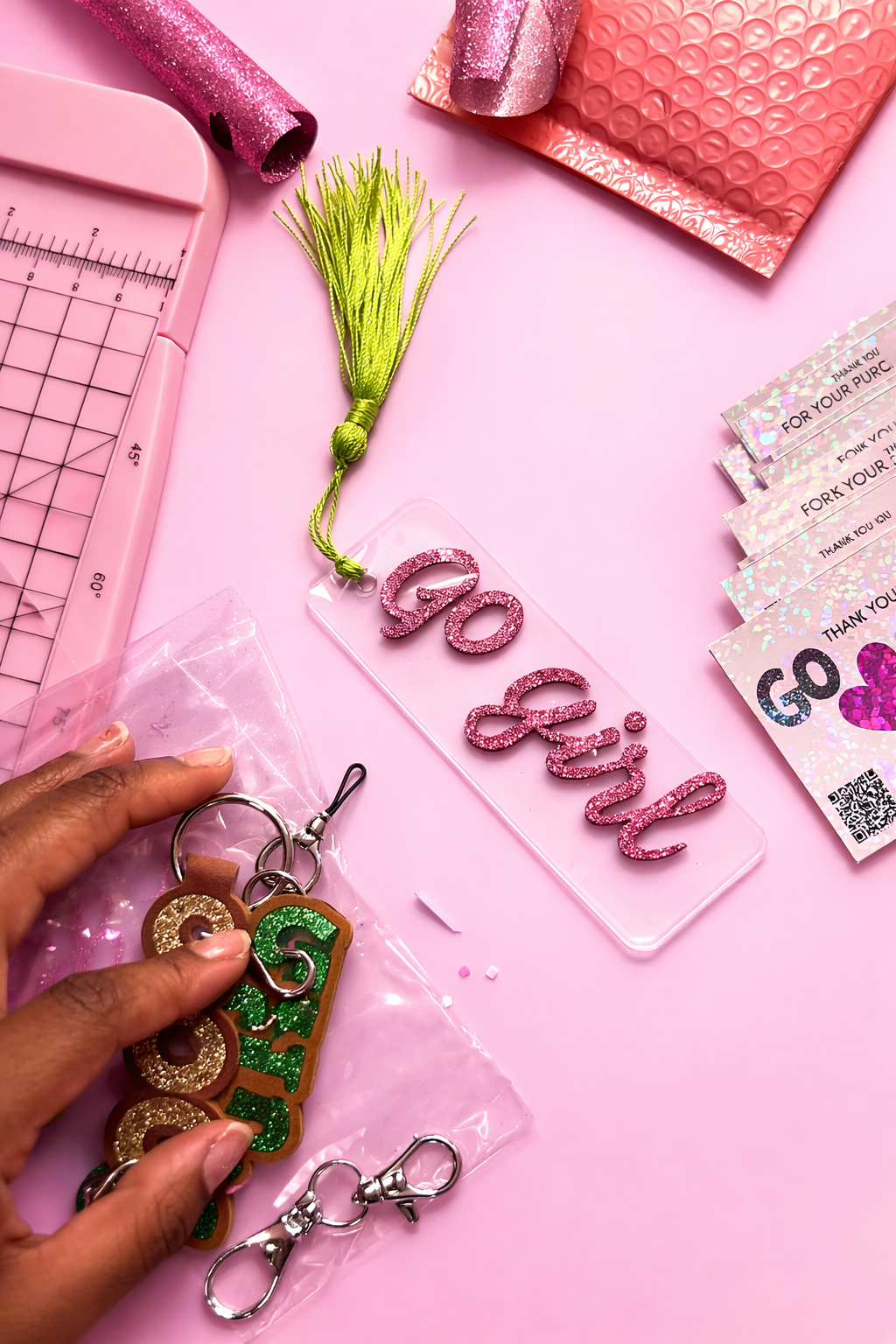 Go Girl Glitter Acrylic Bookmark with Tassel