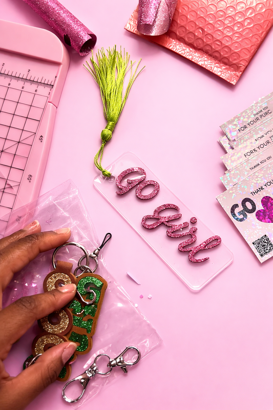 Go Girl Glitter Acrylic Bookmark with Tassel